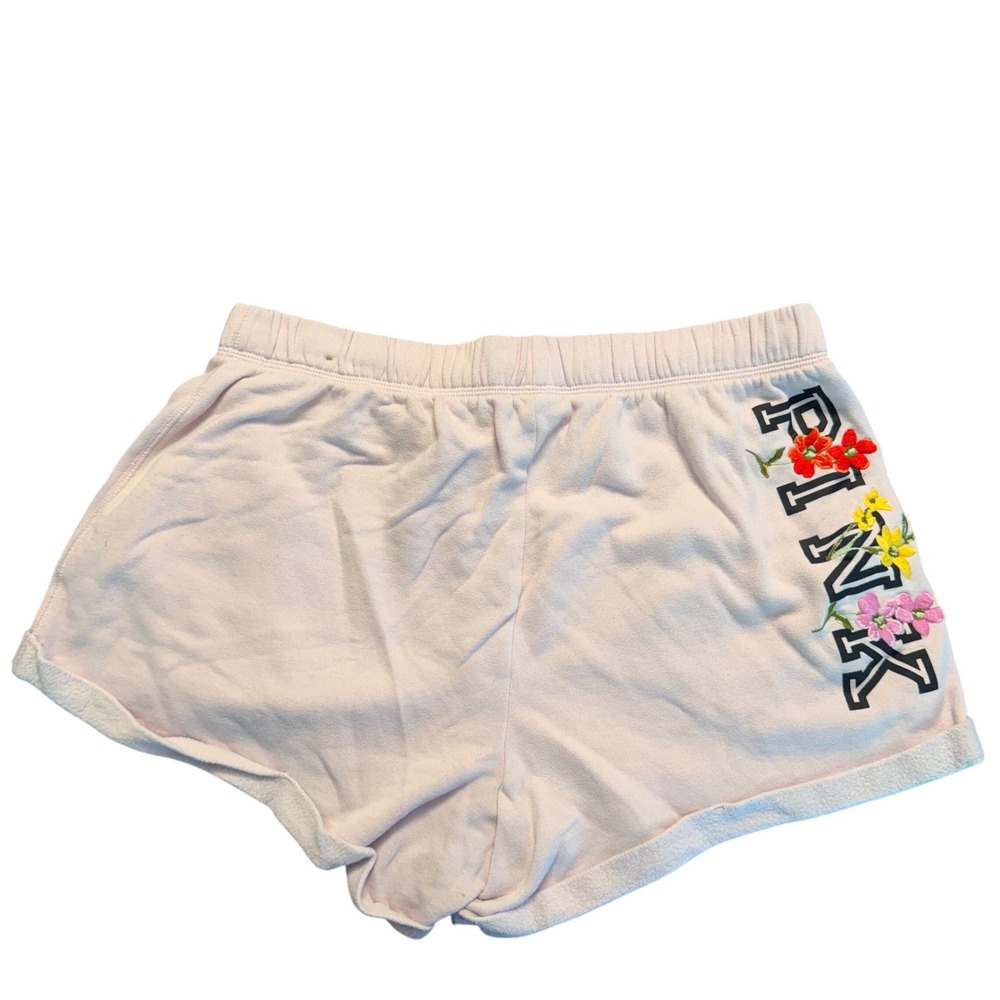 PINK Victoria's Secret Women's L Light Pink Floral Logo Fleece Lounge Shorts